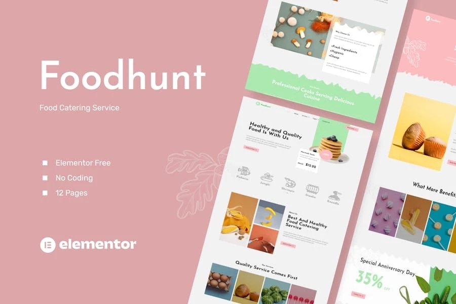 Foodhunt - Template Kit Elementor para servicio de catering