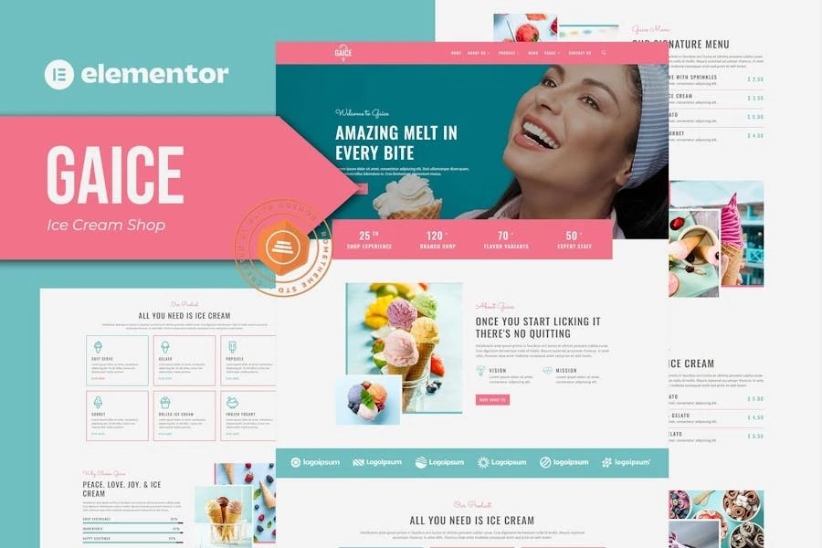 Gaice - Template Kit Elementor para heladería