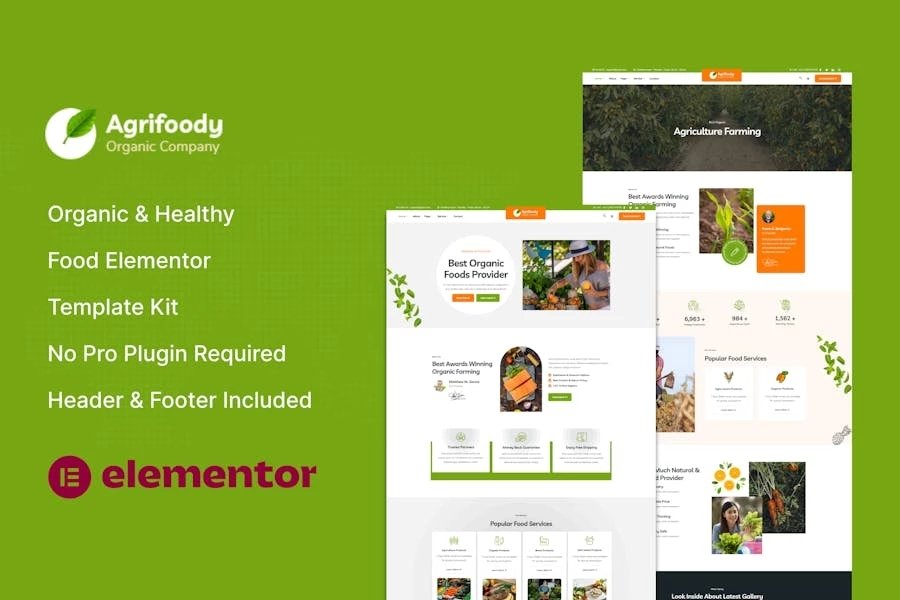 Agrifoody - Kit de plantillas Elementor para alimentos orgánicos y saludables
