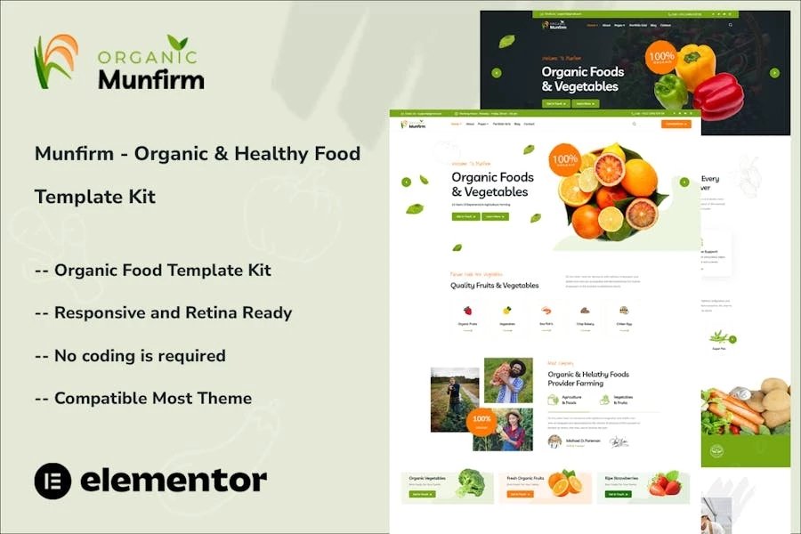 Munfirm - Template Kit Elementor para alimentos orgánicos y saludables