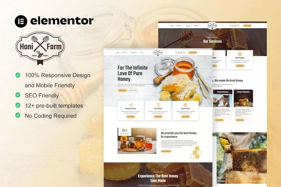 HoniFarm - Template Kit Elementor de Honey Bee Farm