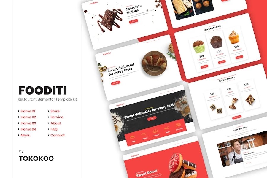 Fooditi Template Kit Elementor para restaurantes y cafés