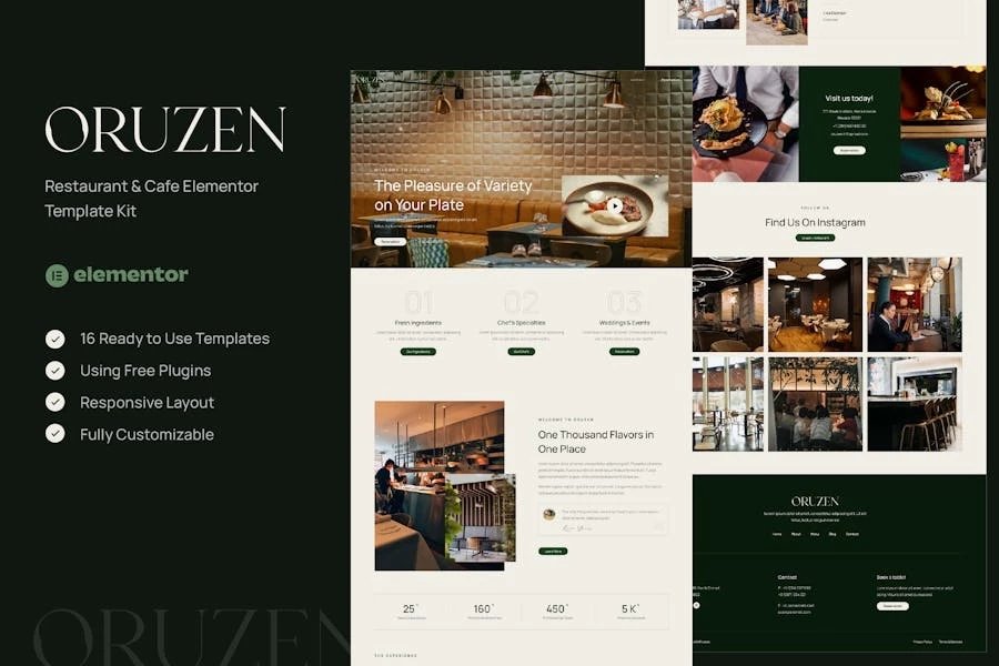 Oruzen - Kit de plantillas Elementor para restaurantes y cafeterías