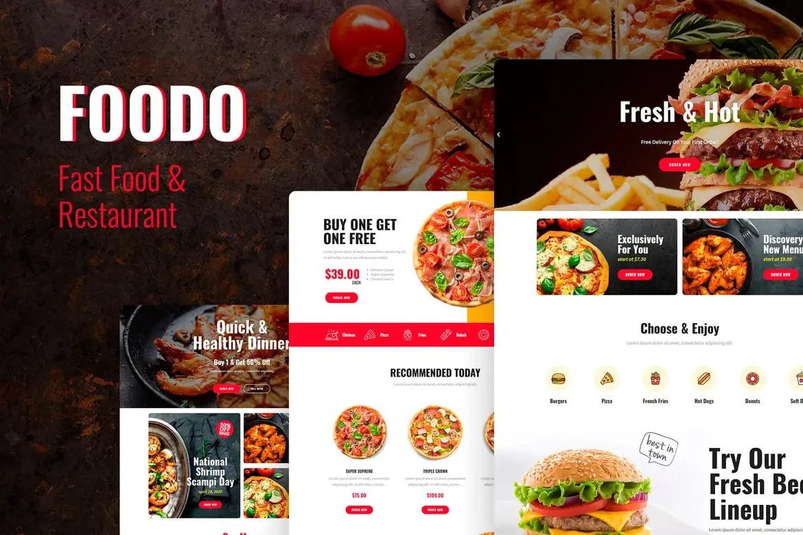 Foodo - Template Kit de comida rápida y pizza Elementor