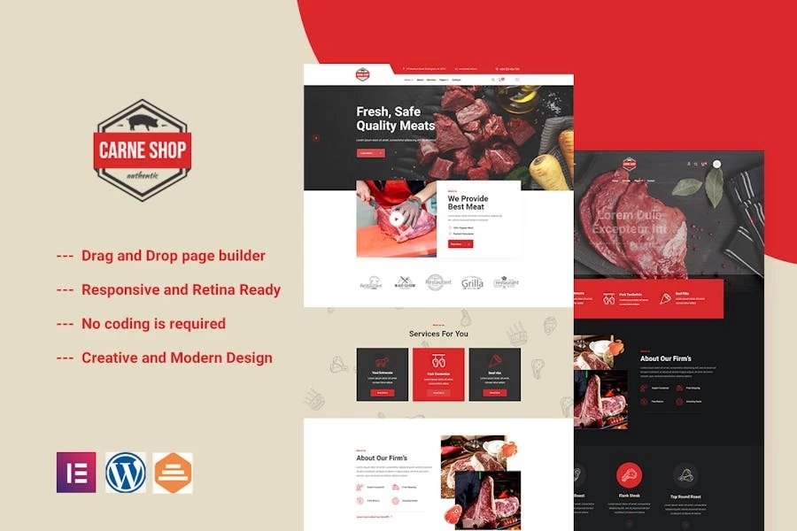 Carne - Template Kit Elementor para tiendas de carne