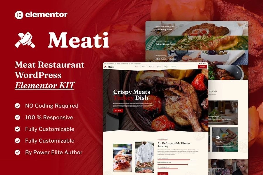 Meati - Kit de plantillas Elementor para restaurantes de carne