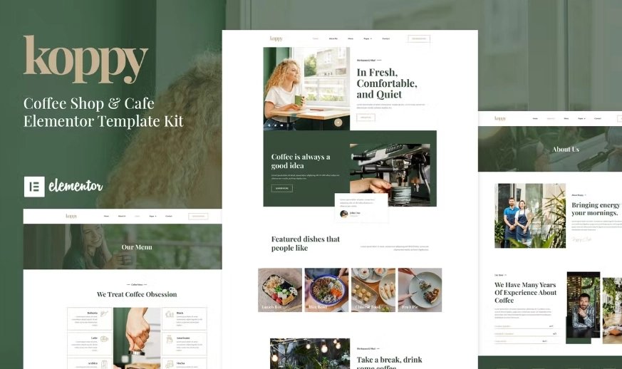 Koppy - Kit de plantillas Elementor para cafeterías y cafeterías