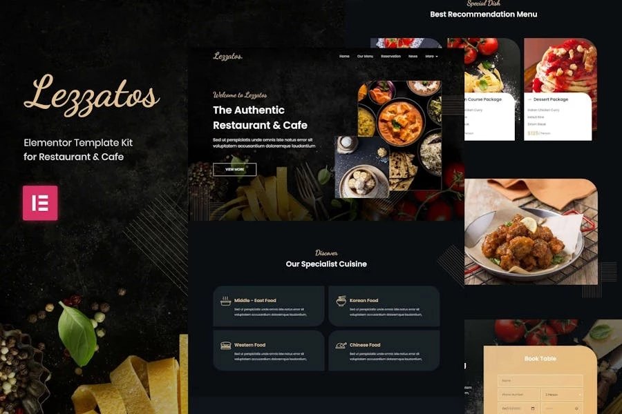 Lezzatos Template Kit Elementor para restaurantes y cafés