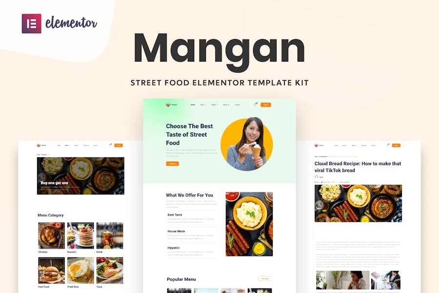 Mangan - Kit de plantillas Elementor para restaurantes