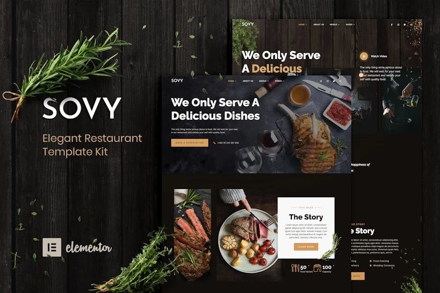 Sovy - Template Kit para restaurante Elementor