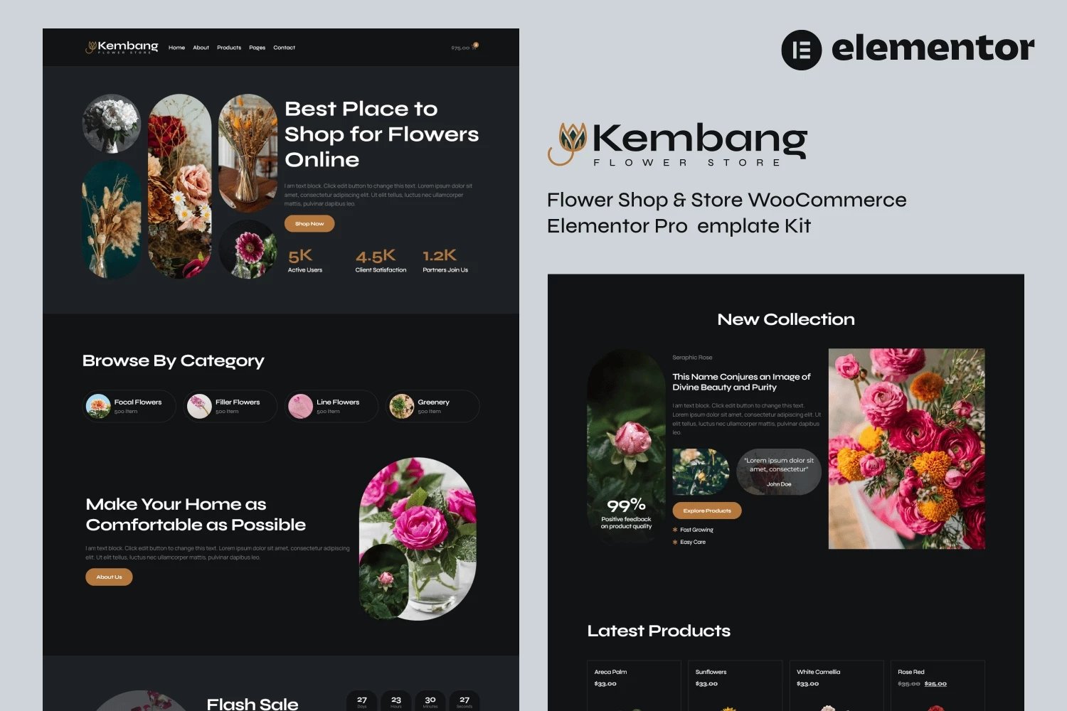 Kembang - Kit de plantillas WooCommerce Elementor Pro para floristería y tienda