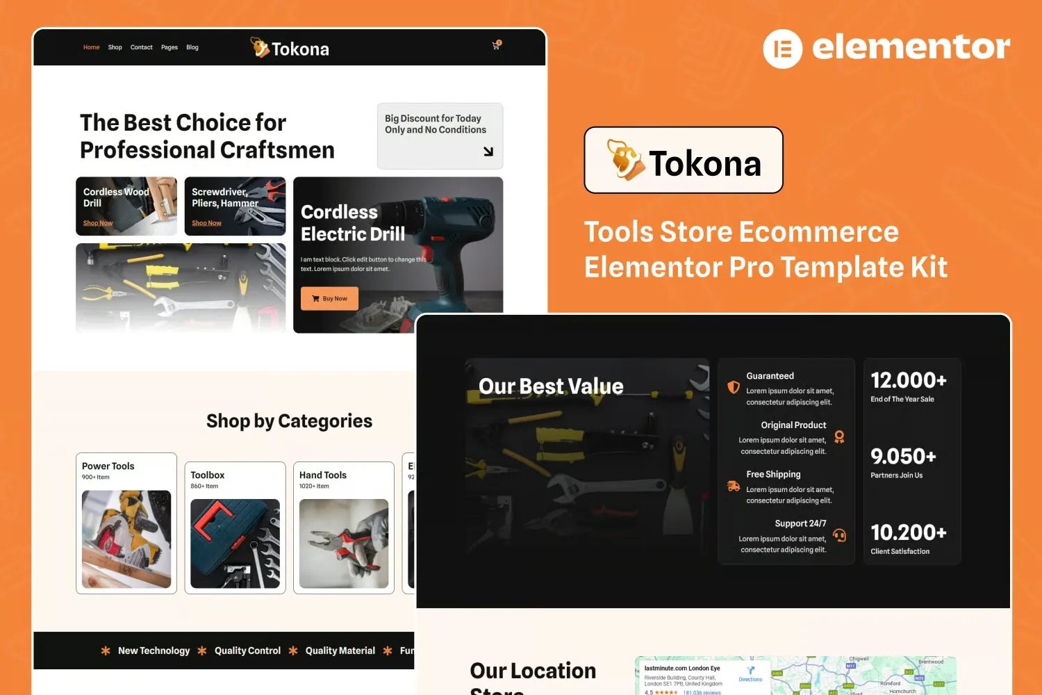 Tokona - Kit de plantillas Elementor Pro para comercio electrónico de Tools Store