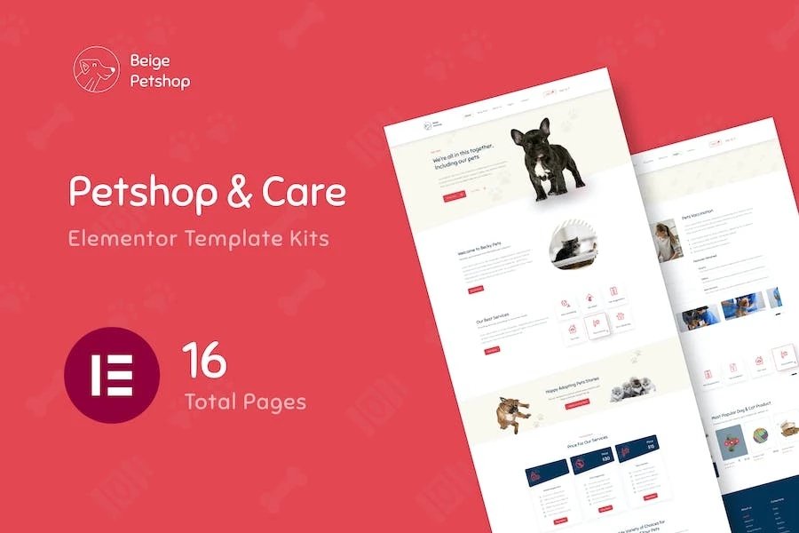 Beige - Kit de plantillas Woocommerce Elementor para tienda de mascotas
