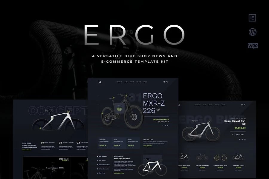 ERGO - Kit de plantillas Elementor para WooCommerce para bicicletas y ciclismo