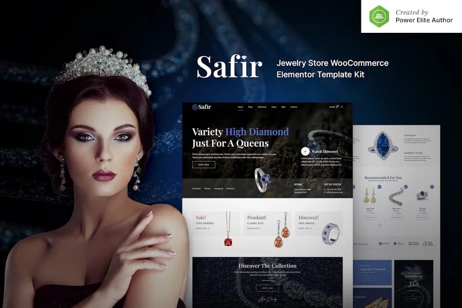 Safir - Template Kit WooCommerce Elementor para joyeria