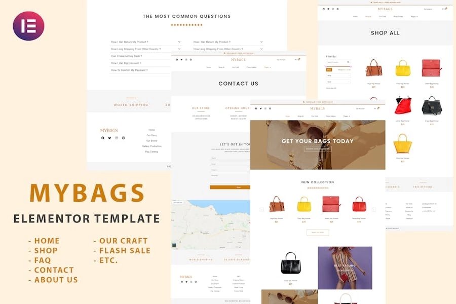 Mybags - Template Kit Elementor de comercio moderno