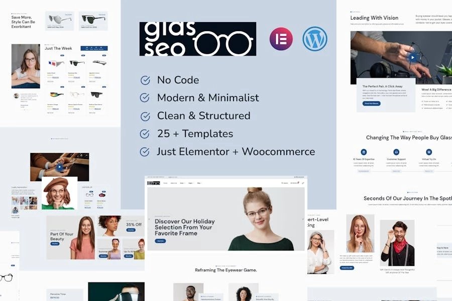 Glasseo - Template Kit Elementor Pro para tienda de gafas