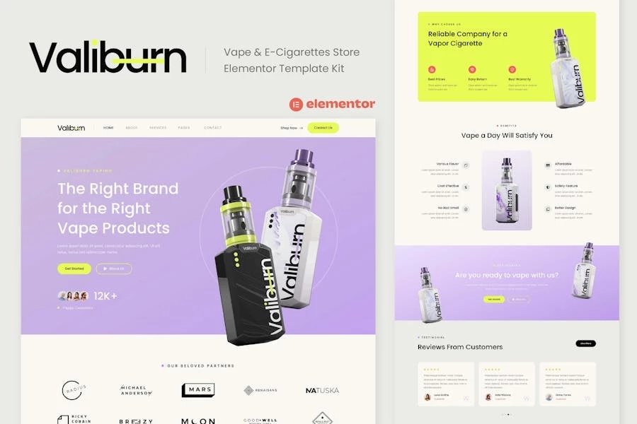 Valiburn - Template Kit Elementor para tiendas de vapeo y cigarrillos electrónicos