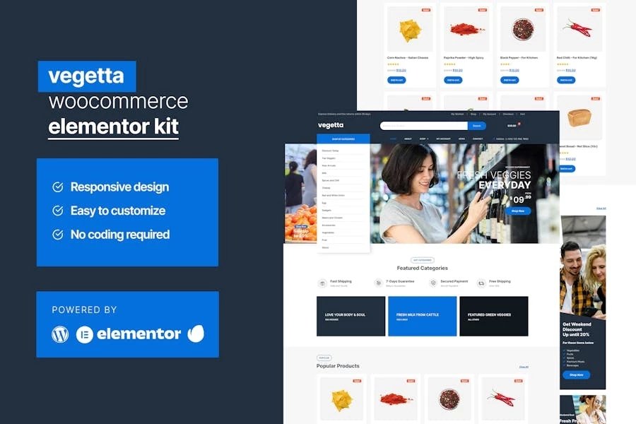 Vegetta - Kit Elementor multipropósito de Woocommerce para supermercados