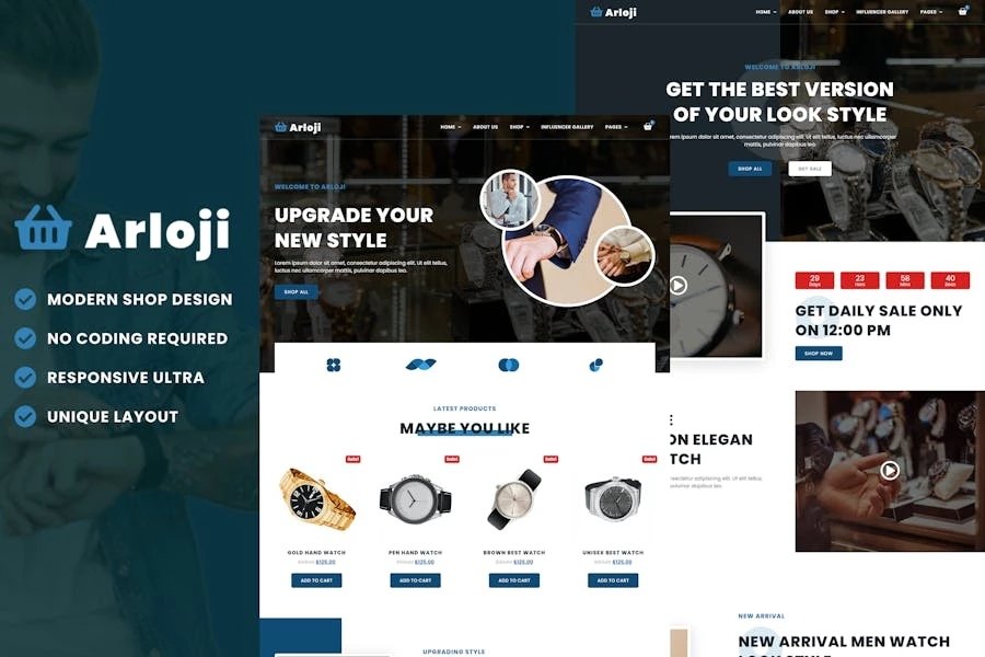 Arloji - Template Kit Elementor de comercio electrónico para tienda de relojes de mano