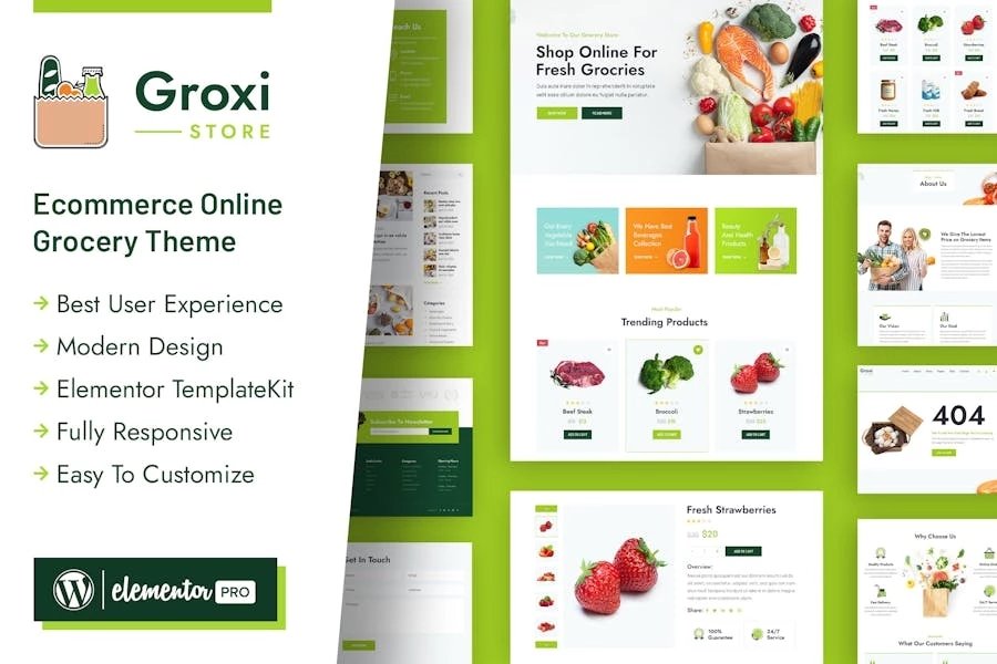 Groxi - Template Kit Elementor para tienda de comestibles