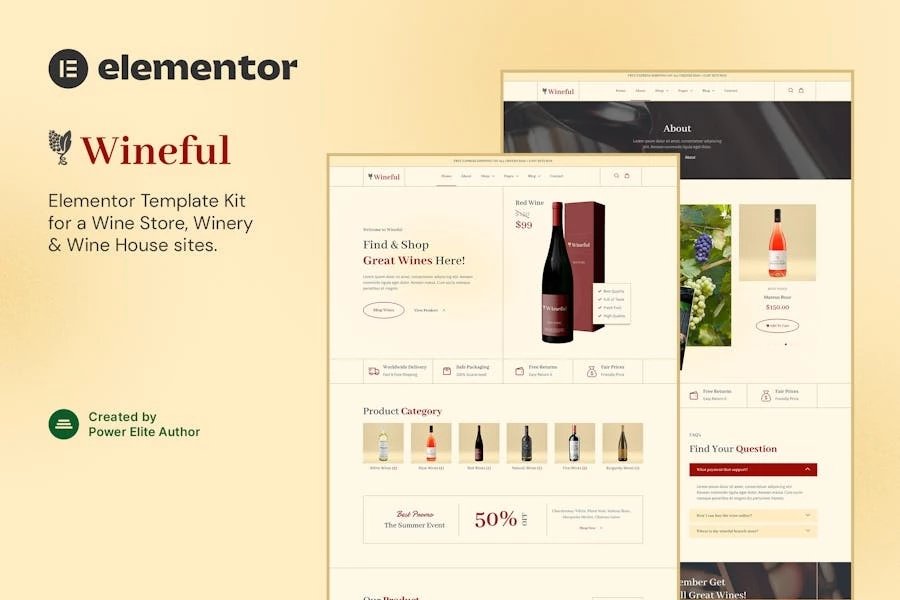 Wineful - Template Kit Elementor para tienda de vinos y bodegas