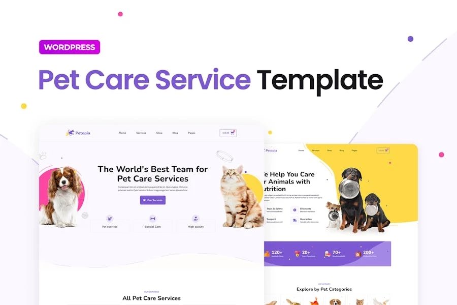 Petopia Template Kit Elementor para el servicio de cuidado de mascotas