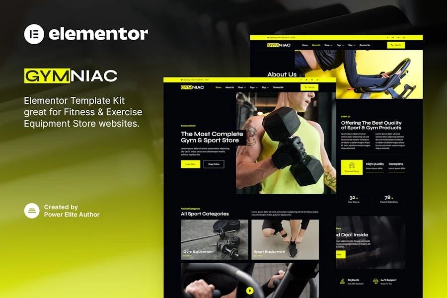Gymniac - Template Kit Elementor para tienda de equipos de fitness y ejercicio