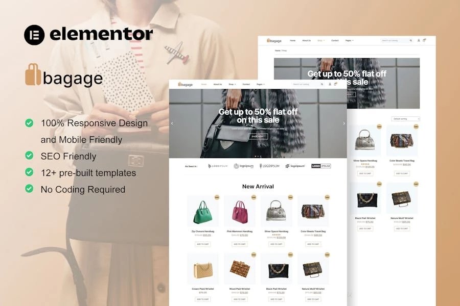 Bagage - Template Kit Elementor Pro para tienda de bolsas de Woocommerce