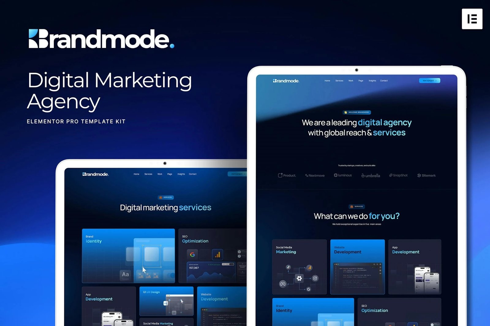 Brandmode - Kit de plantillas Elementor Pro para agencia de marketing digital