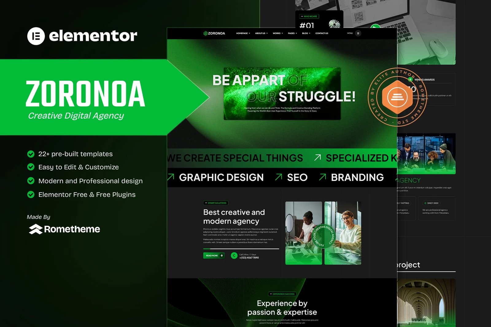 Zoronoa - Kit de plantillas Elementor para Agencia Digital Creativa