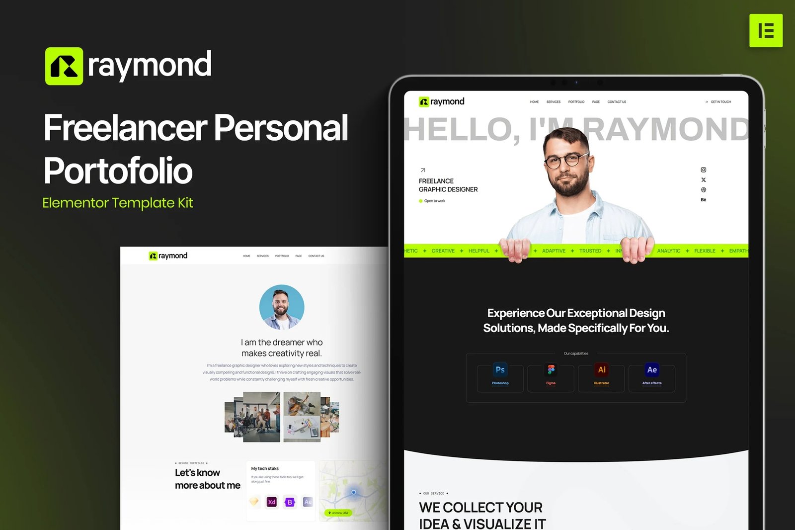 Raymond - Kit de plantillas Elementor para portafolios personales Freelancer