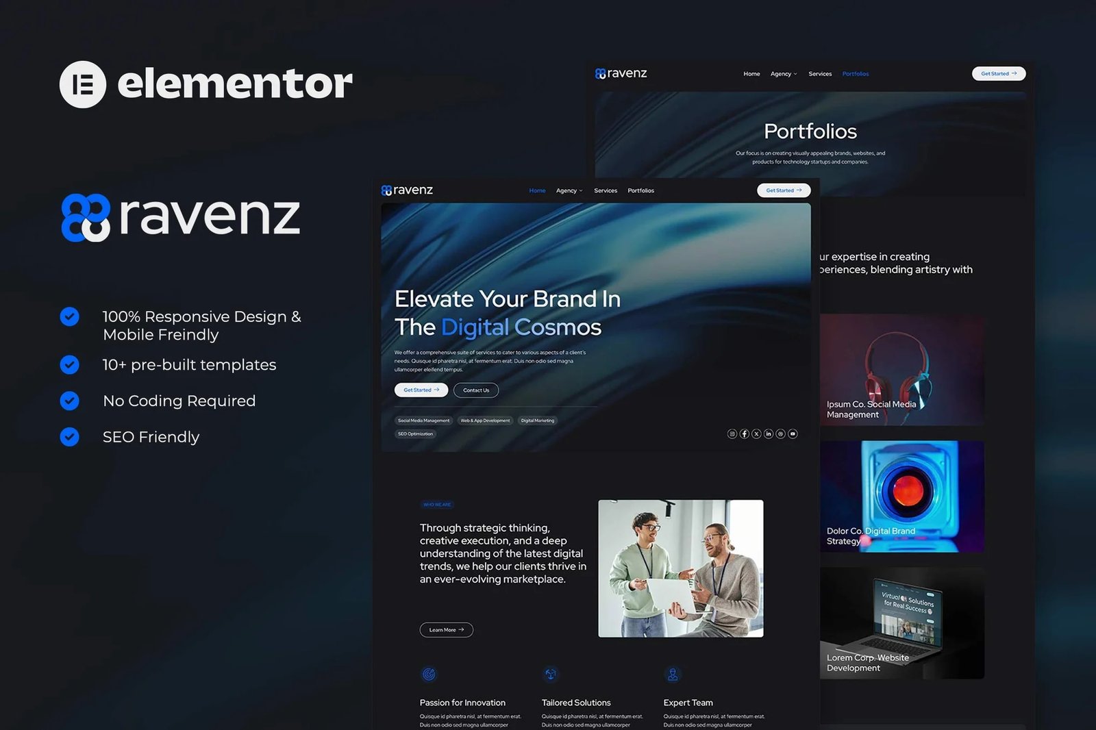 Ravenz - Kit de plantillas Elementor para Agencia Digital Creativa