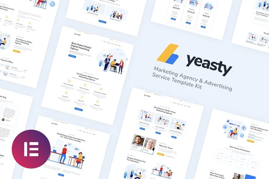 Yeasty Kit de plantillas Elementor para agencias de marketing y servicios de publicidad