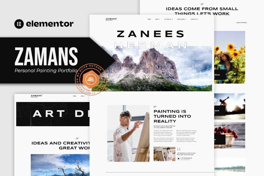 Zamans - Template Kit Elementor Pro para Porfolio de pintura personal