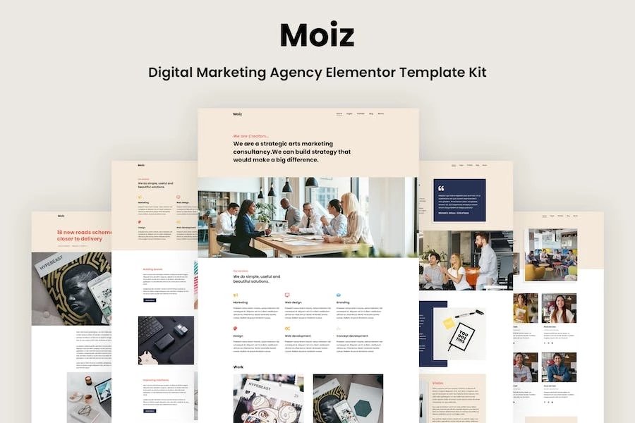 Moiz - Kit de plantillas Elementor para agencia de marketing digital
