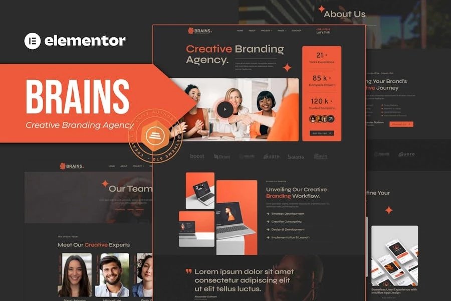 Brains - Kit de plantillas Elementor para agencia de marca creativa