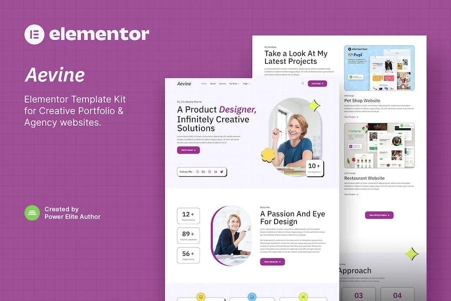 Aevine - Porfolio creativo y Template Kit Elementor de agencia