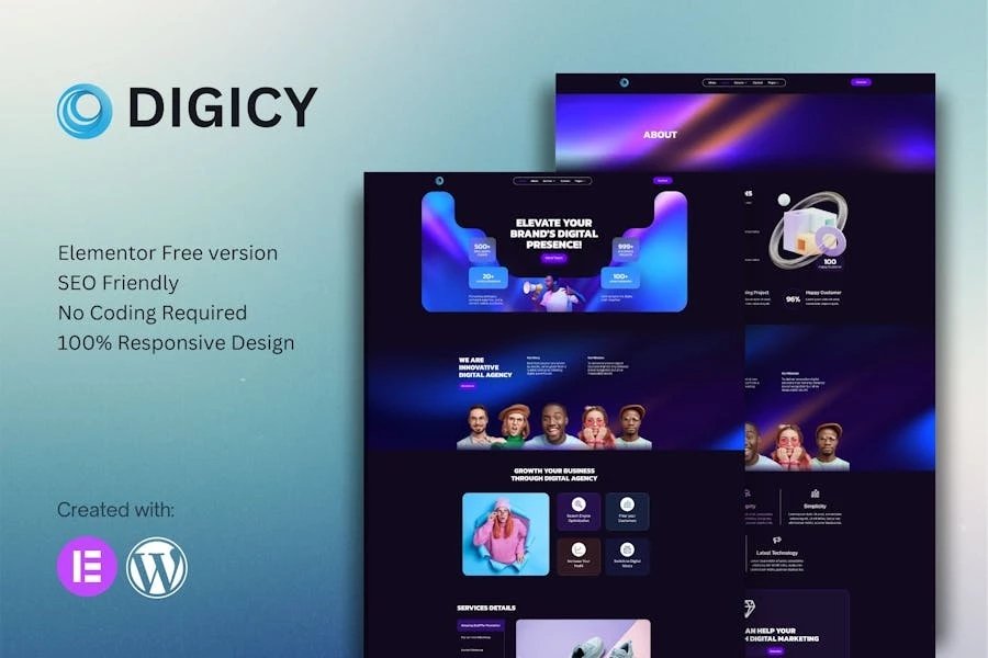 Digicy - Kit de plantillas Elementor para Agencia de Marketing Digital