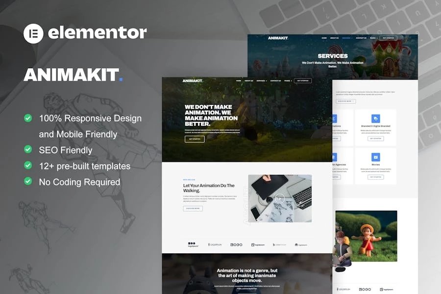 Animakit - Template Kit Elementor Pro para estudio de animación