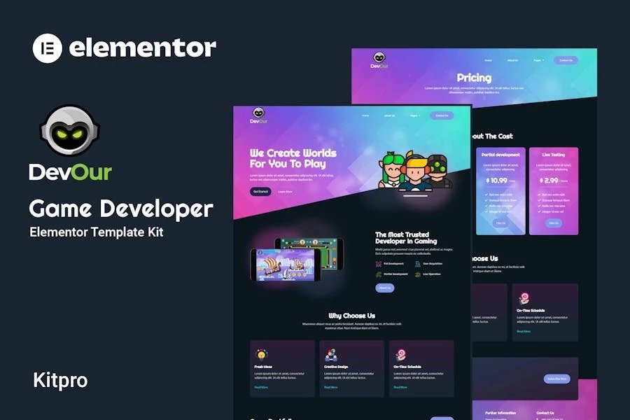 Devour - Template Kit Elementor para desarrolladores de juegos