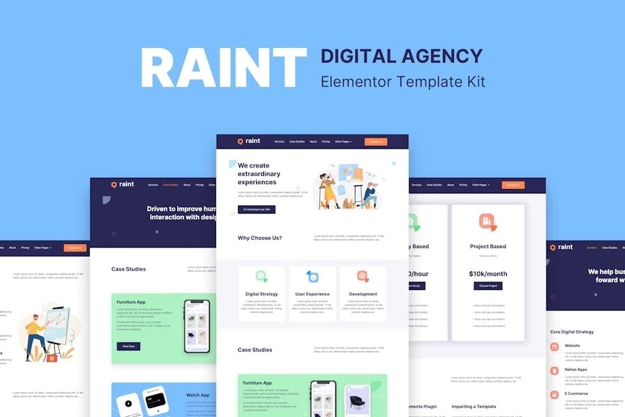 Raint - Kit de plantillas Elementor para agencias digitales