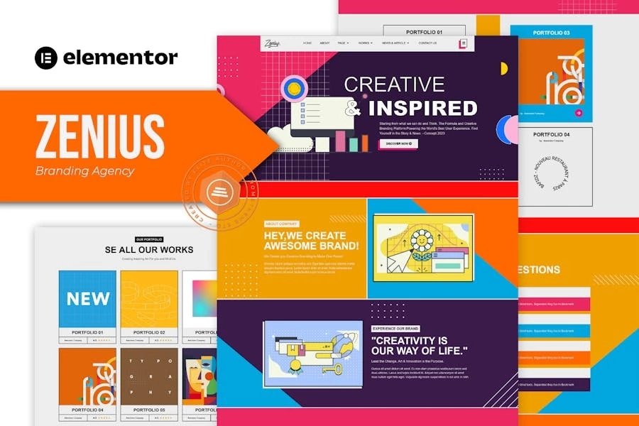 Zenius - Colorido Template Kit Elementor para Agencia de marca