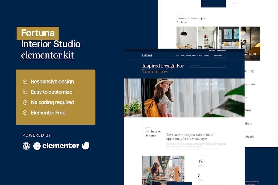 Fortuna - Template Kit Elementor para servicios de diseño de interiores
