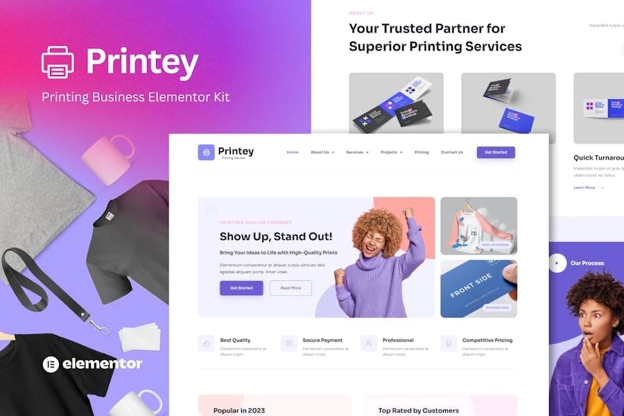 Printey - Kit de plantillas Elementor para empresas de impresión