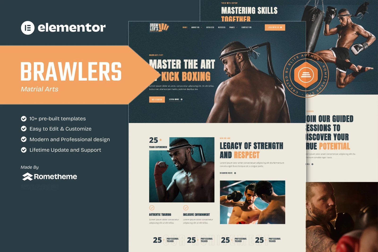 Brawlers - Kit de plantillas Elementor para artes marciales