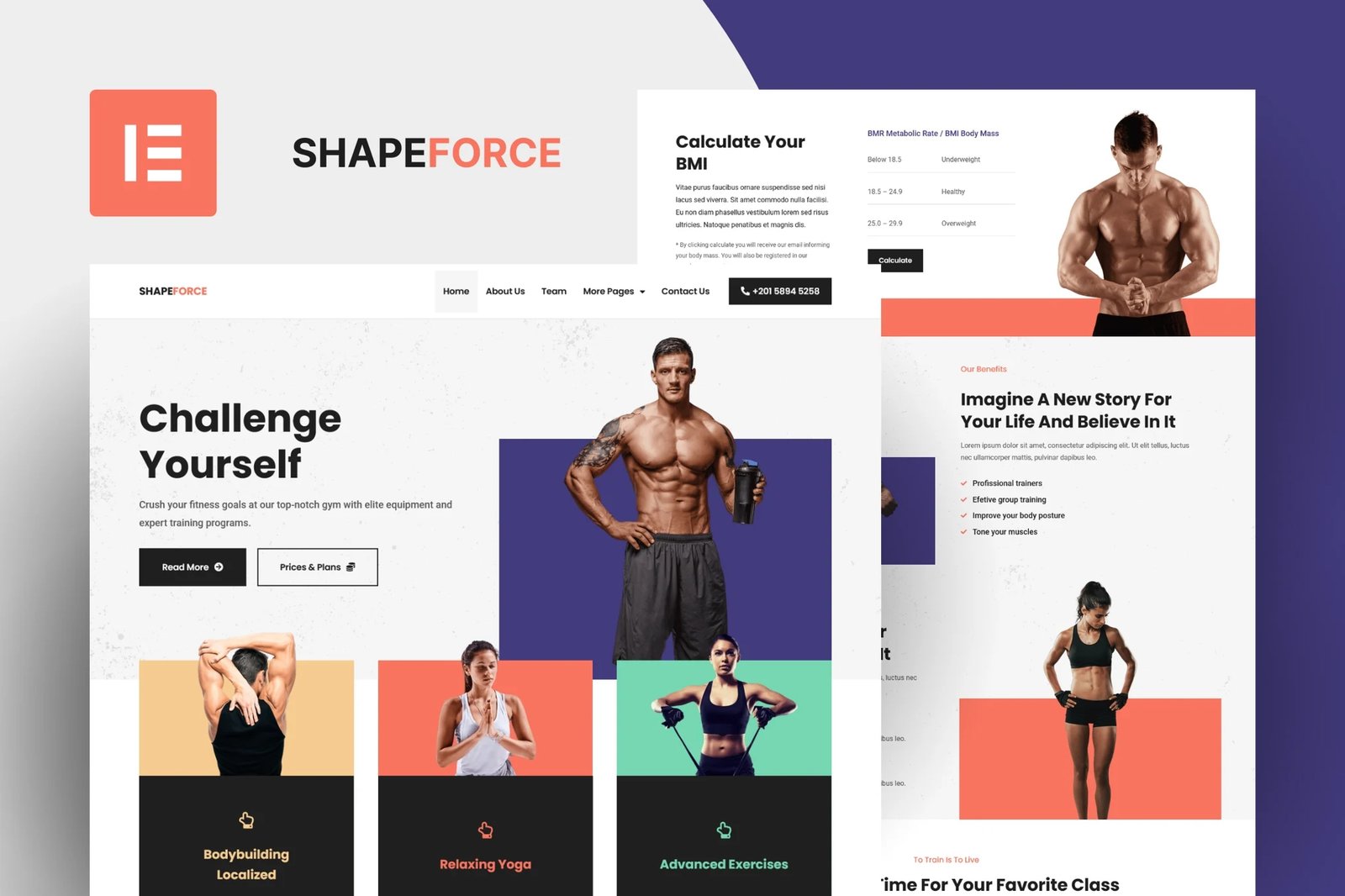 Shape Force - Kit de plantillas Elementor Pro para fitness y gimnasio