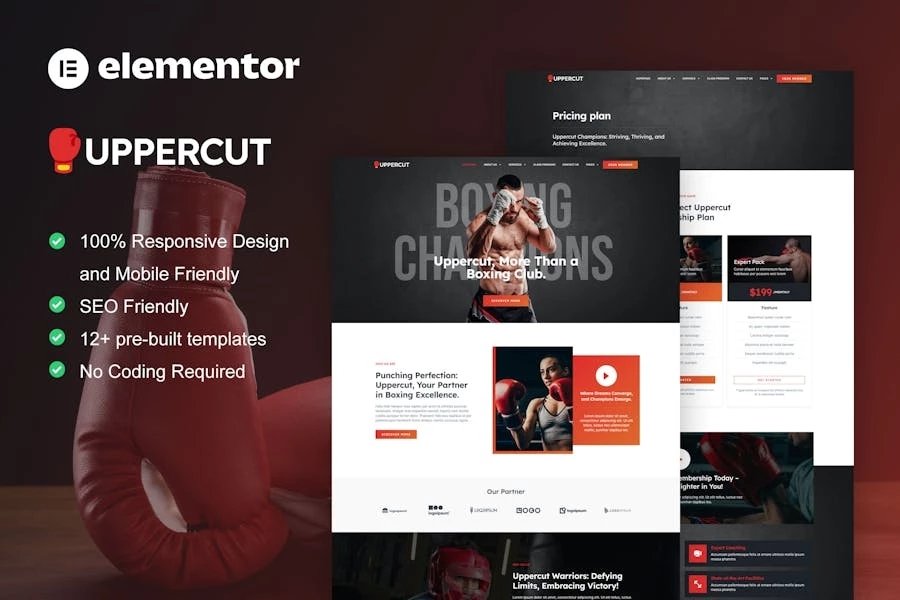 Uppercut - Kit de plantillas Elementor Pro para escuelas de boxeo y artes marciales