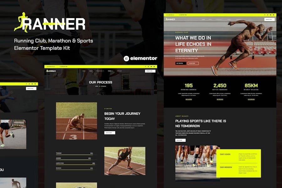 Ranner Template Kit Elementor para club de carreras de maratón y deportes