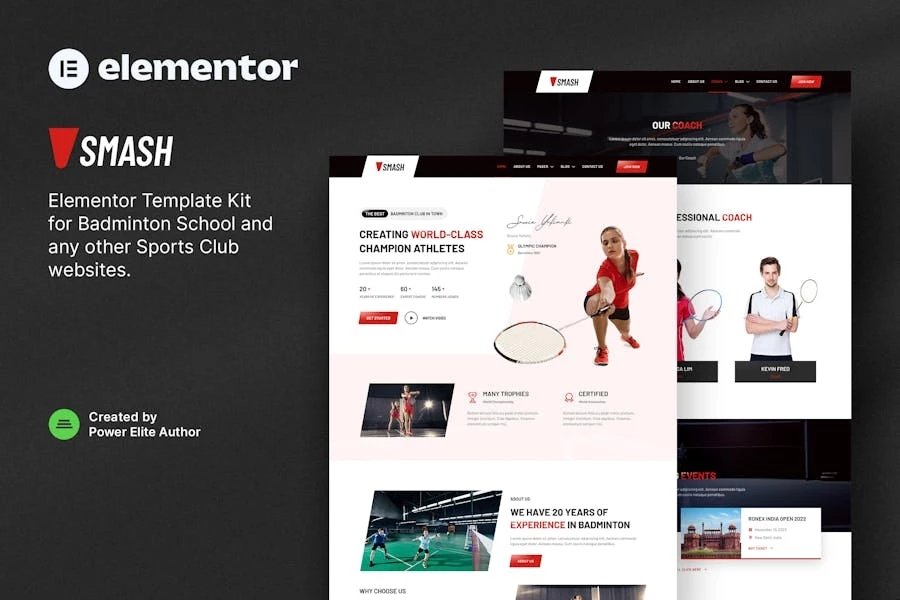 Smash - Template Kit Elementor para escuela de bádminton y club deportivo